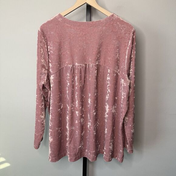 J. Jill Pink Crushed Velvet Long Sleeve V-Neck Top Size 2X - Picture 4 of 6